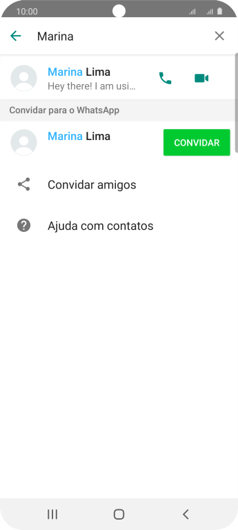 Pressione o ícone de chamada de voz para realizar uma chamada de voz para o contato. Pressione o ícone de chamada de voz para realizar uma chamada de voz para o contato.