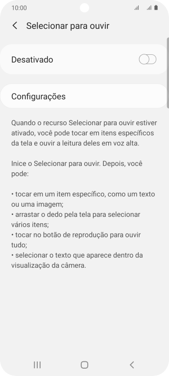 Pressione o indicador para ativar a função. Pressione o indicador para ativar a função.
