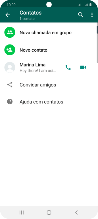 Pressione o ícone de busca, e digite as primeiras letras do nome do contato. Pressione o ícone de busca, e digite as primeiras letras do nome do contato.