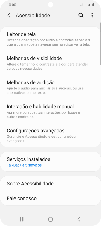 Pressione Serviços instalados. Pressione Serviços instalados.
