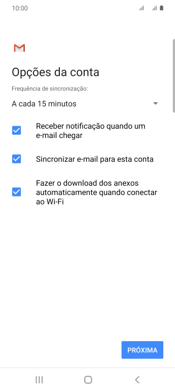 Se a tela mostrar essa imagem, sua conta foi reconhecida e configurada automaticamente. Siga as instruções da tela para inserir mais informações e finalizar a configuração. Se a tela mostrar essa imagem, sua conta foi reconhecida e configurada automaticamente. Siga as instruções da tela para inserir mais informações e finalizar a configuração.