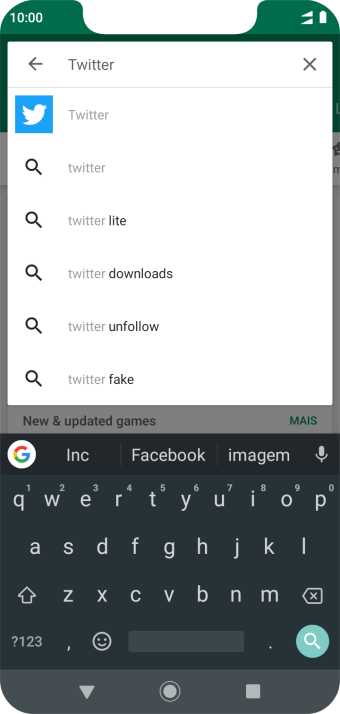Digite Twitter e pressione o ícone de busca. Digite Twitter e pressione o ícone de busca.