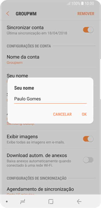 Digite o nome do remetente, e pressione OK. Digite o nome do remetente, e pressione OK.