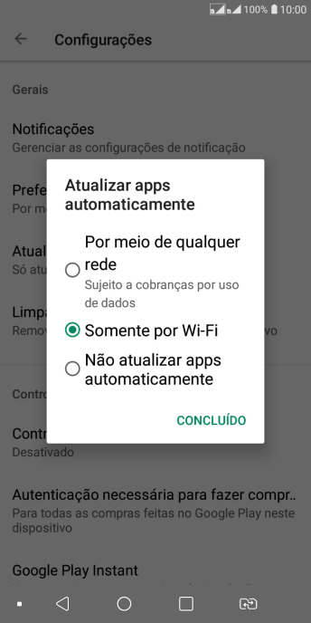 Para ativar a atualização automática de apps via rede celular, você deve pressionar Por meio de qualquer rede. Para ativar a atualização automática de apps via rede celular, você deve pressionar Por meio de qualquer rede.