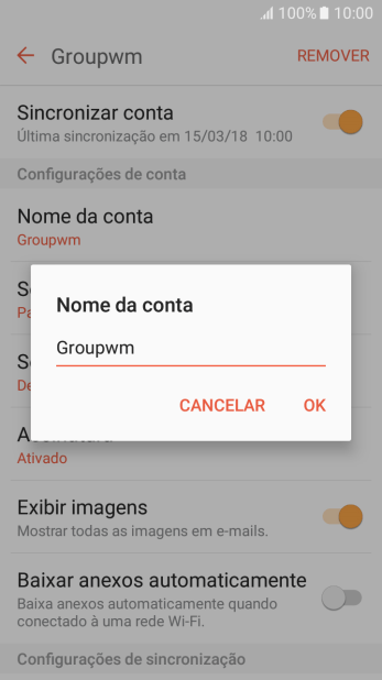 Digite o nome da conta de e-mail, e pressione OK. Digite o nome da conta de e-mail, e pressione OK.
