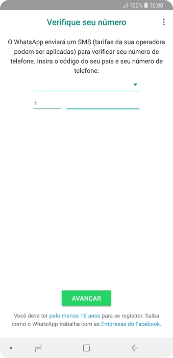 Pressione AVANÇAR. Aguarde até que o celular receba uma SMS para confirmar seu número de telefone. Pressione AVANÇAR. Aguarde até que o celular receba uma SMS para confirmar seu número de telefone.