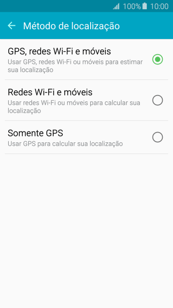 Se você selecionar GPS, redes Wi-Fi e móveis, o seu celular poderá encontrar sua posição exata com ajuda dos satélites GPS, rede celular e e da rede Wi-Fi próximos à você. Se você selecionar GPS, redes Wi-Fi e móveis, o seu celular poderá encontrar sua posição exata com ajuda dos satélites GPS, rede celular e e da rede Wi-Fi próximos à você.