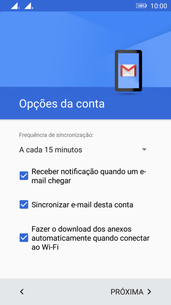 Se a tela mostrar essa imagem, sua conta foi reconhecida e configurada automaticamente. Siga as instruções da tela para inserir mais informações e finalizar a configuração. Se a tela mostrar essa imagem, sua conta foi reconhecida e configurada automaticamente. Siga as instruções da tela para inserir mais informações e finalizar a configuração.