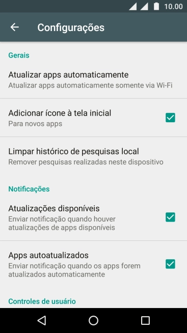 Pressione Atualizar apps automaticamente. Pressione Atualizar apps automaticamente.