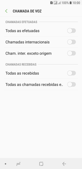 Pressione o indicador ao lado do tipo de bloqueio desejado, e siga as instruções da tela para ativar ou desativar o bloqueio de chamadas. Pressione o indicador ao lado do tipo de bloqueio desejado, e siga as instruções da tela para ativar ou desativar o bloqueio de chamadas.
