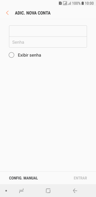 Pressione Senha e digite a senha da sua conta e-mail. Pressione Senha e digite a senha da sua conta e-mail.