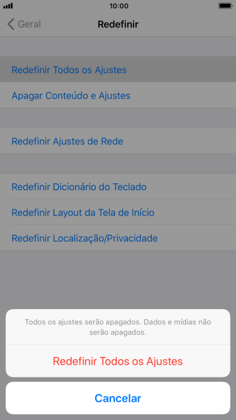 Pressione Redefinir Todos os Ajustes. Pressione Redefinir Todos os Ajustes.