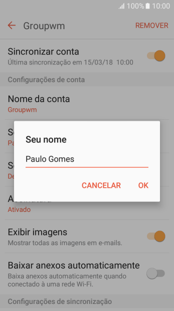 Digite o nome do remetente, e pressione OK. Digite o nome do remetente, e pressione OK.