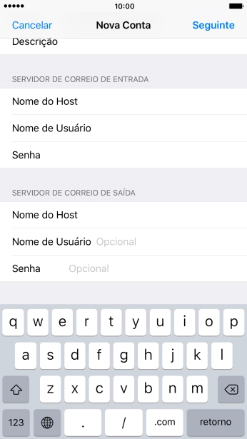 Pressione Nome de Usuário, e digite o nome de usuário da sua conta e-mail. Pressione Nome de Usuário, e digite o nome de usuário da sua conta e-mail.