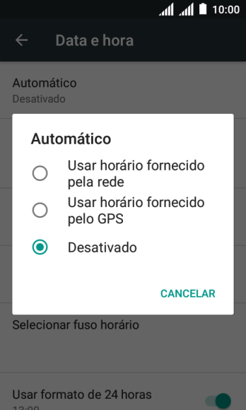 Pressione Usar horário fornecida pela rede para ativar a função. Pressione Usar horário fornecida pela rede para ativar a função.