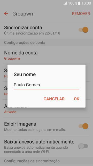Digite o nome do remetente, e pressione OK. Digite o nome do remetente, e pressione OK.