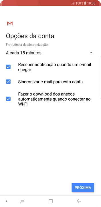 Se a tela mostrar essa imagem, sua conta foi reconhecida e configurada automaticamente. Siga as instruções da tela para inserir mais informações e finalizar a configuração. Se a tela mostrar essa imagem, sua conta foi reconhecida e configurada automaticamente. Siga as instruções da tela para inserir mais informações e finalizar a configuração.
