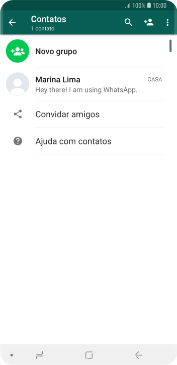 Pressione o ícone de busca, e digite as primeiras letras do nome do contato. Pressione o ícone de busca, e digite as primeiras letras do nome do contato.