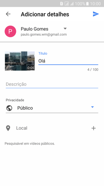 Escreva o texto desejado, e pressione o ícone de upload. Escreva o texto desejado, e pressione o ícone de upload.