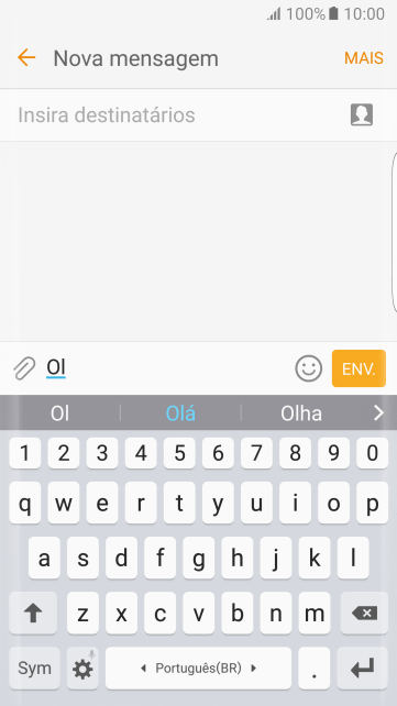 As sugestões de palavras são mostradas na tela, enquanto você escreve. Pressione a seta para ver mais sugestões de palavras. As sugestões de palavras são mostradas na tela, enquanto você escreve. Pressione a seta para ver mais sugestões de palavras.