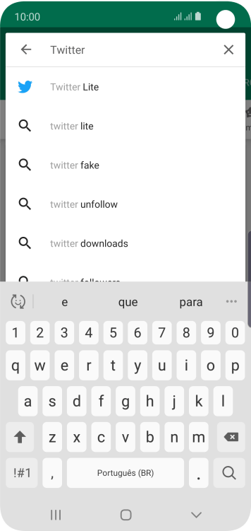 Digite Twitter e pressione o ícone de busca. Digite Twitter e pressione o ícone de busca.