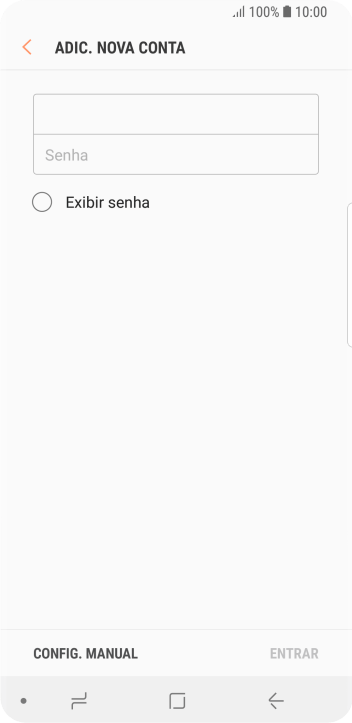 Pressione Senha e digite a senha da sua conta e-mail. Pressione Senha e digite a senha da sua conta e-mail.