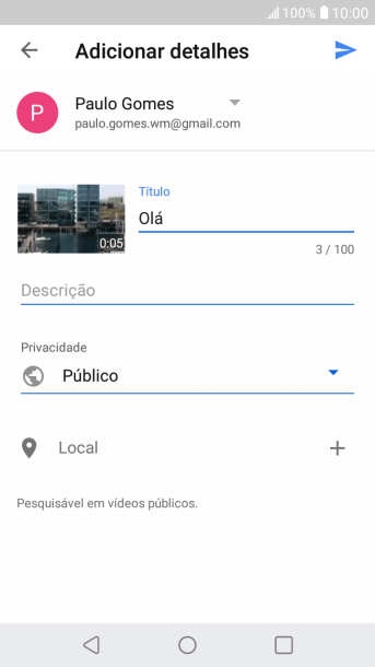 Escreva o texto desejado, e pressione o ícone de upload. Escreva o texto desejado, e pressione o ícone de upload.