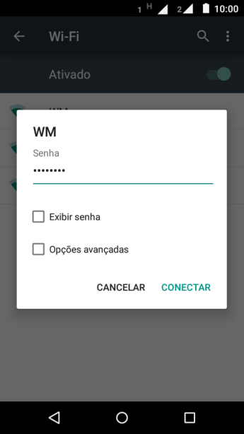 Digite a senha da sua conta da rede Wi-Fi, e pressione CONECTAR. Digite a senha da sua conta da rede Wi-Fi, e pressione CONECTAR.