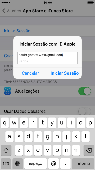 Pressione Senha, e digite a senha do seu ID Apple. Pressione Senha, e digite a senha do seu ID Apple.