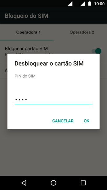 Digite um código PIN de quatro cifras e pressione OK. O código PIN padrão é 1010. Digite um código PIN de quatro cifras e pressione OK. O código PIN padrão é 1010.