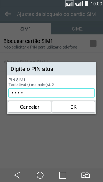 Digite um código PIN de quatro cifras e pressione OK. O código PIN padrão é 1010. Digite um código PIN de quatro cifras e pressione OK. O código PIN padrão é 1010.