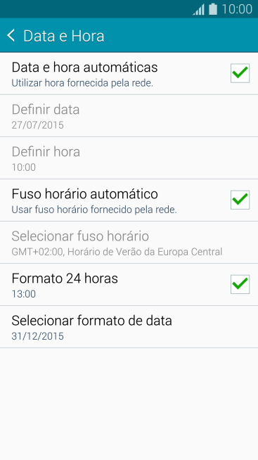 Pressione Data e hora automáticas para ativar a função. Pressione Data e hora automáticas para ativar a função.