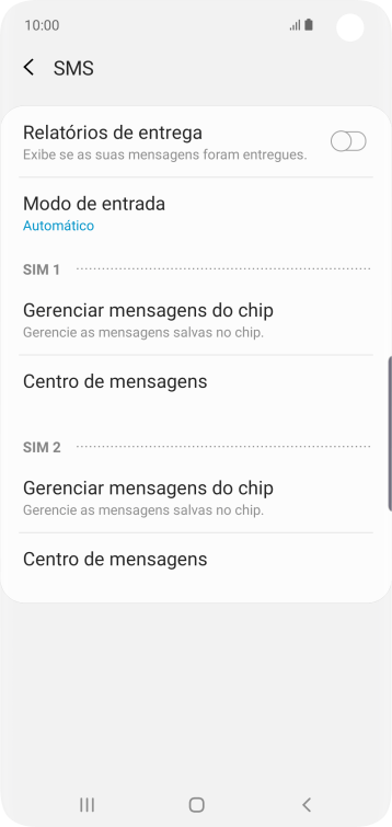 Pressione Centro de mensagens abaixo do chip desejado. Pressione Centro de mensagens abaixo do chip desejado.