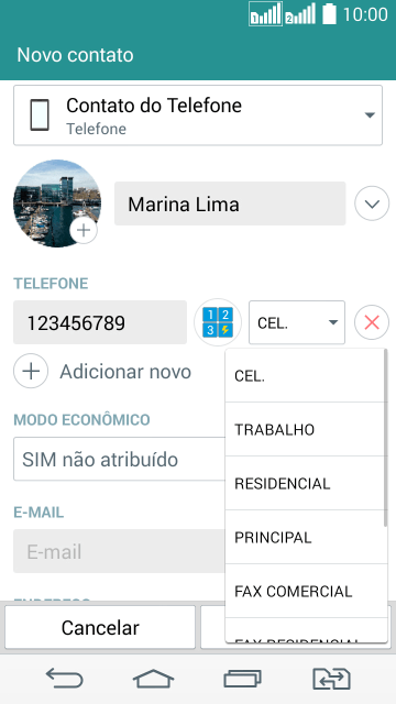 Pressione o tipo de número desejado. Pressione o tipo de número desejado.