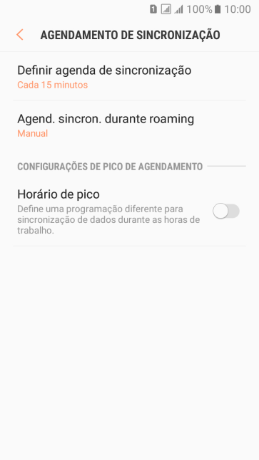 Pressione Definir agenda de sincronização. Pressione Definir agenda de sincronização.