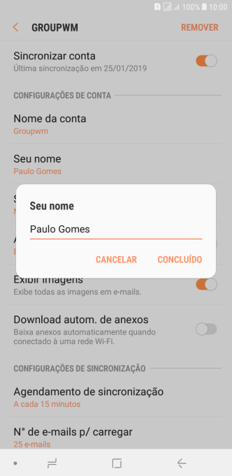Digite o nome do remetente, e pressione CONCLUÍDO. Digite o nome do remetente, e pressione CONCLUÍDO.