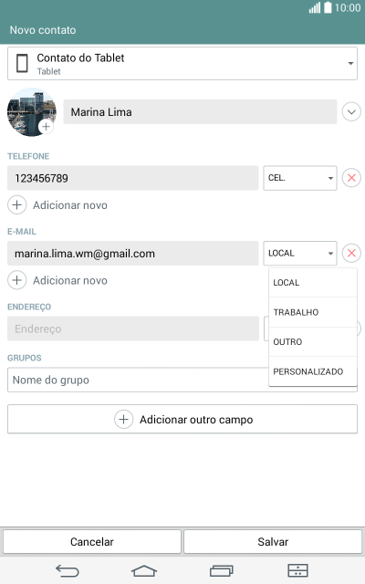 Pressione o tipo de e-mail. Pressione o tipo de e-mail.