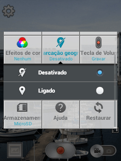 Pressione Ligado para ativar a marcação geográfica. Pressione Ligado para ativar a marcação geográfica.