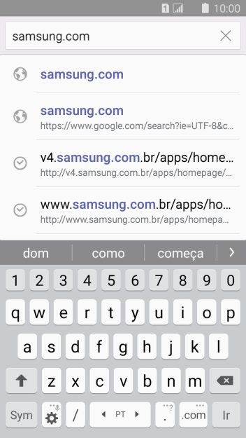 Digite o endereço da página desejada, e pressione Ir. Digite o endereço da página desejada, e pressione Ir.