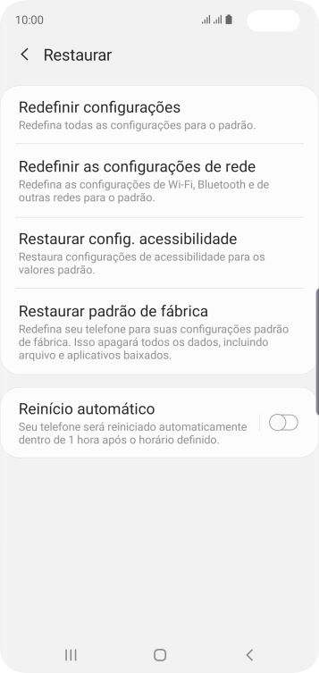 Pressione Restaurar padrão de fábrica. Pressione Restaurar padrão de fábrica.