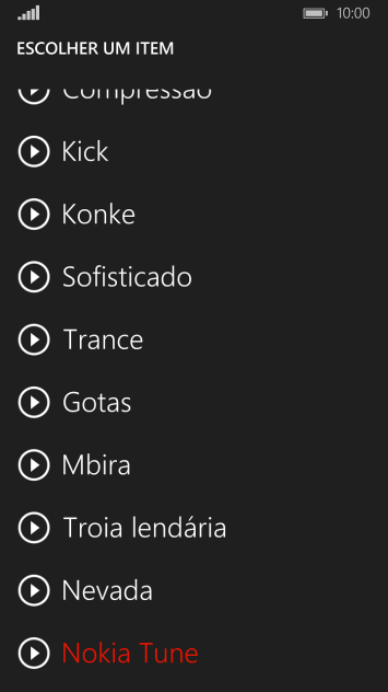 Pressione o ícone de tocar ao lado do toque para escutá-lo. Pressione o ícone de tocar ao lado do toque para escutá-lo.