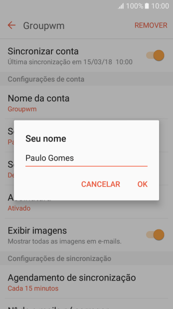 Digite o nome do remetente, e pressione OK. Digite o nome do remetente, e pressione OK.