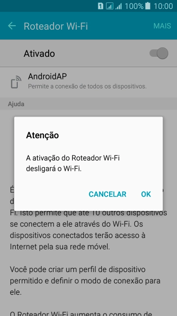 Se o Wi-Fi estiver ativado você deve pressionar OK. Se o Wi-Fi estiver ativado você deve pressionar OK.