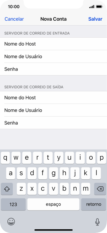 Pressione Nome de Usuário, e digite o nome de usuário da sua conta e-mail. Pressione Nome de Usuário, e digite o nome de usuário da sua conta e-mail.