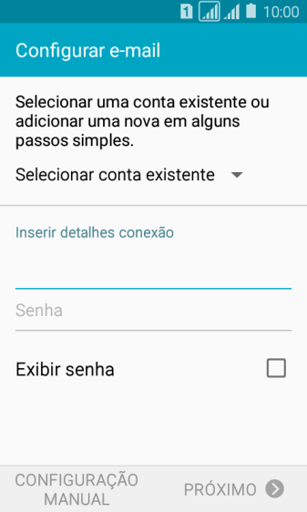 Pressione Senha e digite a senha da sua conta e-mail. Pressione Senha e digite a senha da sua conta e-mail.