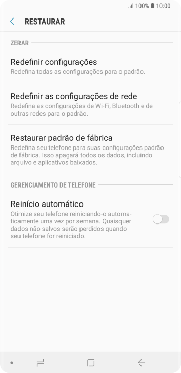 Pressione Restaurar padrão de fábrica. Pressione Restaurar padrão de fábrica.
