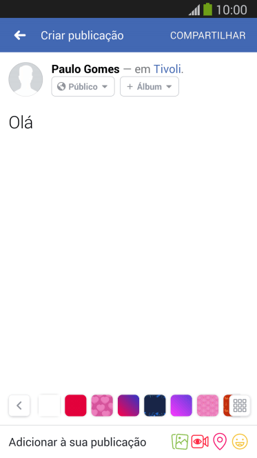 Digite o texto desejado, e pressione COMPARTILHAR. Digite o texto desejado, e pressione COMPARTILHAR.