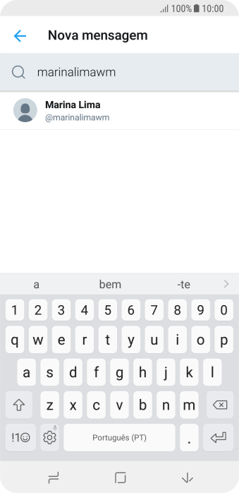 Digite as primeiras letras do destinatário desejado e pressione o contato. Digite as primeiras letras do destinatário desejado e pressione o contato.