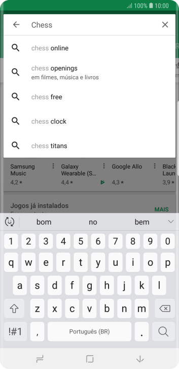 Insira o nome ou assunto do app desejado, e pressione o ícone de busca. Insira o nome ou assunto do app desejado, e pressione o ícone de busca.