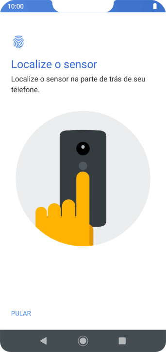 Siga as instruções na tela para configurar o código de bloqueio do celular com impressão digital. Siga as instruções na tela para configurar o código de bloqueio do celular com impressão digital.